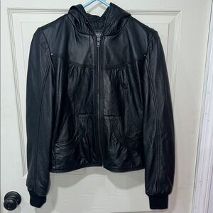 Kenneth Cole Midnight Leather Jacket with Hood